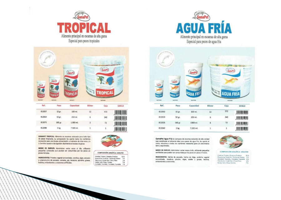 Cat&aacute;logo de alimento para peces, tortugas, loros y champ&uacute;s GAMAPET
